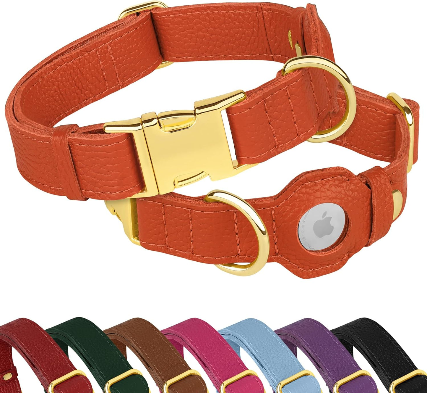 Leather Airtag Dog Collar - Soft Tracking Dog Collar with Apple Airtag Holder and Metal Buckle - Safety GPS Pet Collars for Small Medium Large Dogs Puppy Pink Red (Purple, XS, 9"-12" Neck Fit)