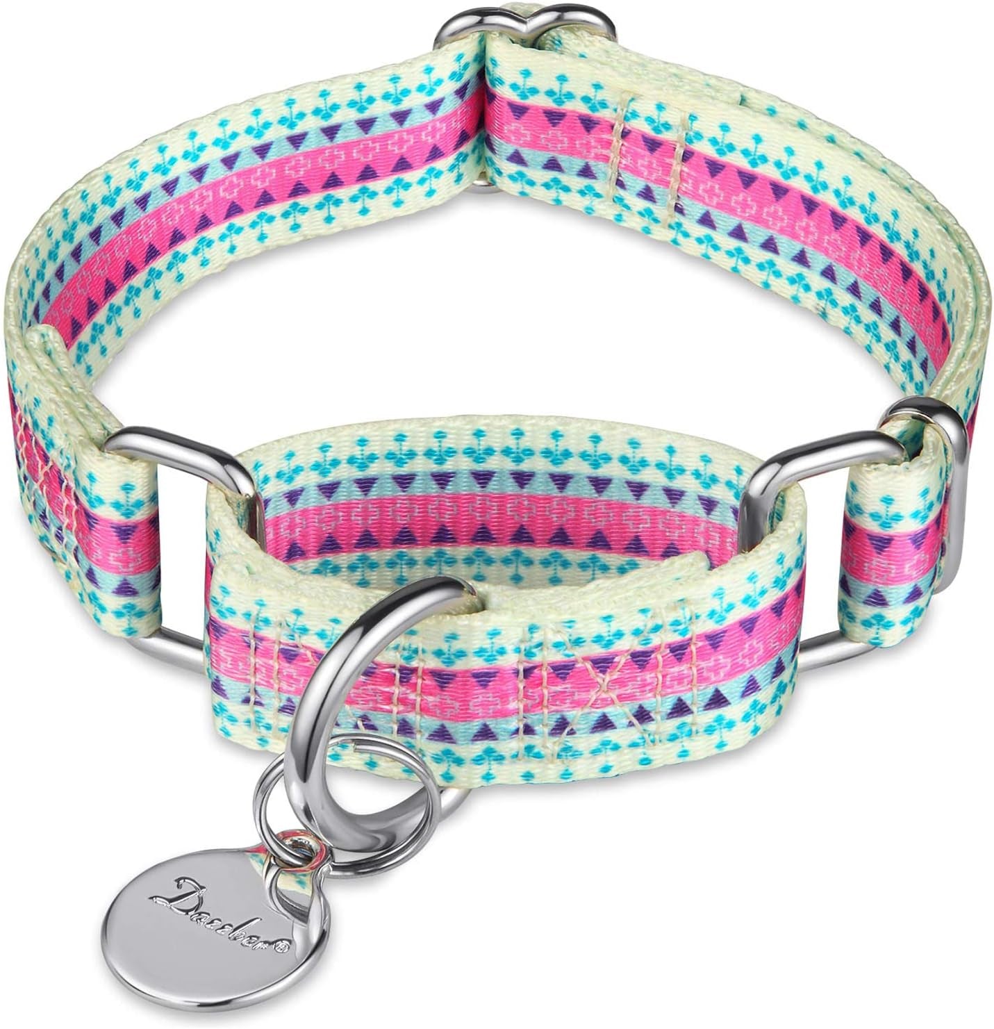 Martingale Dog Collar No Pull Pet Collar Heavy Duty Dog Martingale Collars Silky with Unique Geometric Pattern for Medium and Large Dogs (Large, Turquoise)