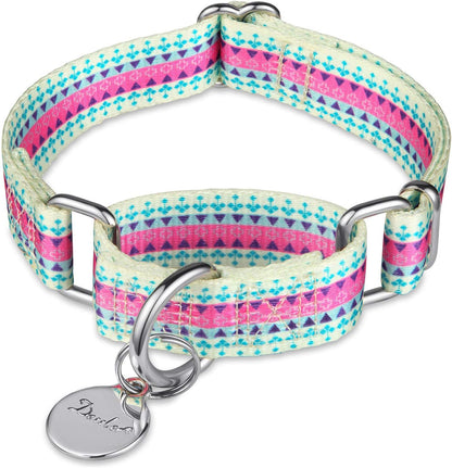Martingale Dog Collar No Pull Pet Collar Heavy Duty Dog Martingale Collars Silky with Unique Geometric Pattern for Medium and Large Dogs (Large, Turquoise)