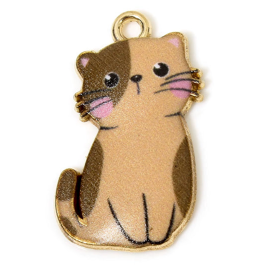 10 Pcs Cat Animal Animal Enamel Zinc Based Alloy Charms Gold Color Metal Pendants for DIY Jewelry Necklace Making 24Mm X 14Mm