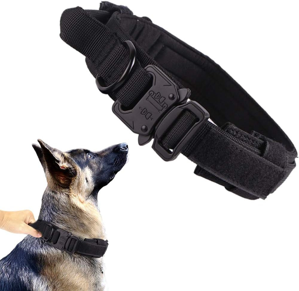 Tactical Dog Collar Adjustable Military Nylon Dog Collar with Control Handle and Heavy Duty Metal Buckle for Medium and Large Dogs (Brown,M)