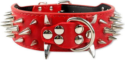 Spiked Studded Dog Collar, PU Leather Dog Collar, Adjustable Pet Collars for Medium or Large Breed Pet (L, Gold Brown2)
