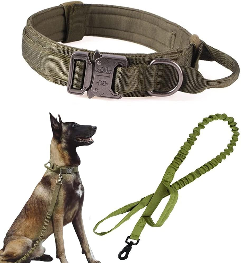 Tactical Dog Collar Adjustable Military Nylon Dog Collar with Control Handle and Heavy Duty Metal Buckle for Medium and Large Dogs (Brown,M)
