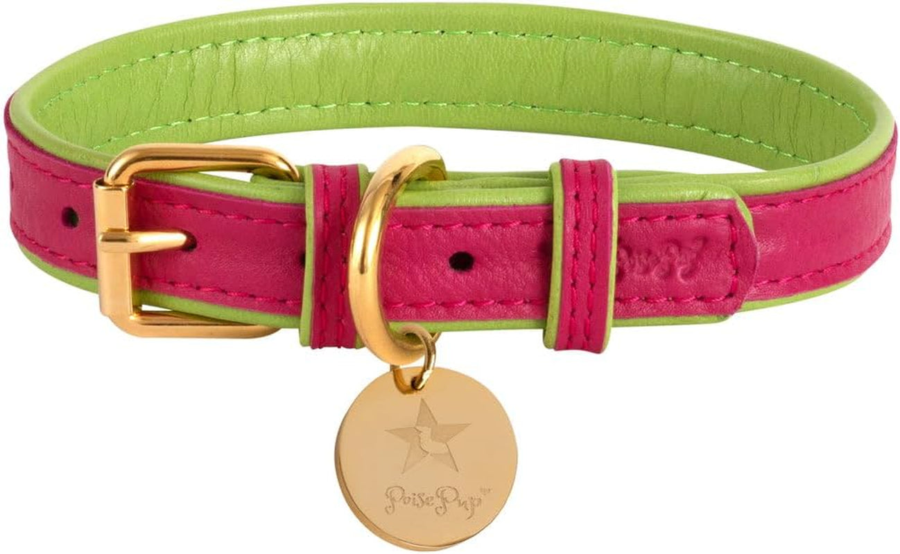 Genuine Leather Collar with Buckle for Dogs - Handmade, Adjustable & Soft - Brown | Light Pink - Medium (12.5-15.7 In)