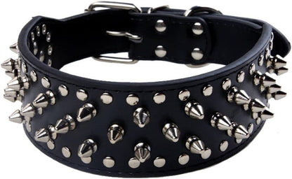 Spiked Studded Dog Collar, PU Leather Dog Collar, Adjustable Pet Collars for Medium or Large Breed Pet (L, Gold Brown2)