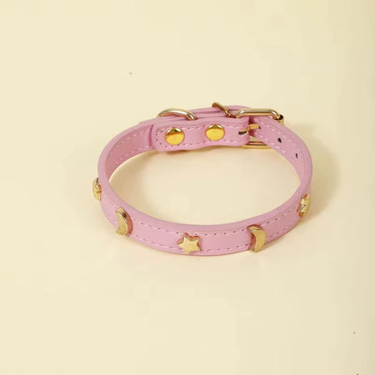 Cute Cat Collar Soft Leather Pet Collars for Small Dog Kitten Puppy Necklace Cats Accessories Star Moon Rivets Decoration XS-M