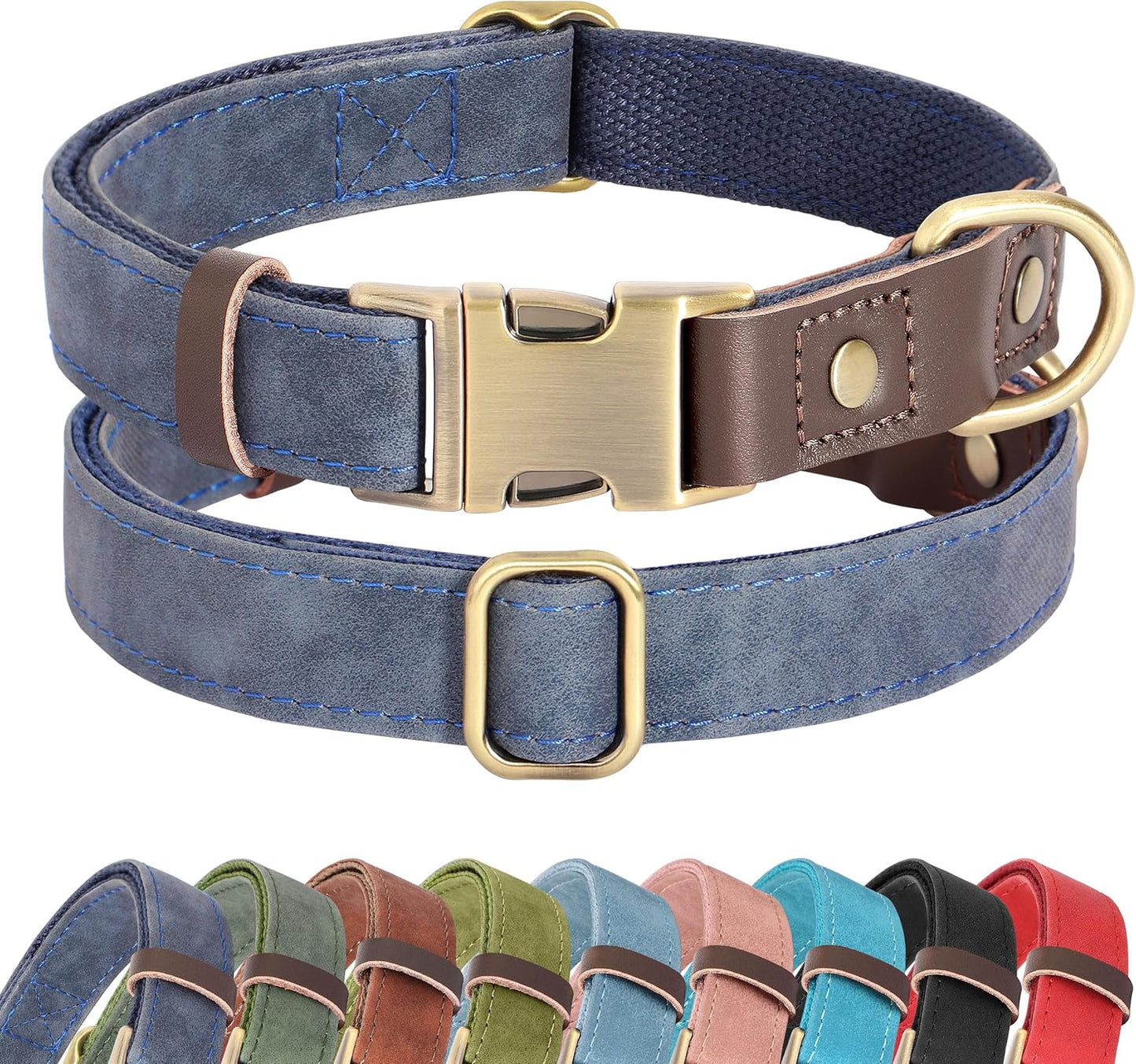 Soft PU Leather Dog Collars for Small Dogs,Classic Adjustable Dog Collars with Quick Release Metal Buckle,Easy Clean and Comfortable with Nylon Lining,Green,S Neck 11-15"
