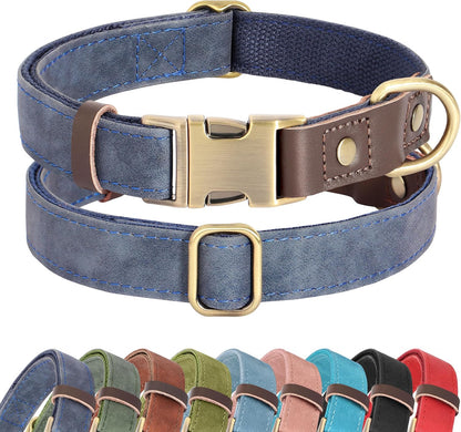 Soft PU Leather Dog Collars for Small Dogs,Classic Adjustable Dog Collars with Quick Release Metal Buckle,Easy Clean and Comfortable with Nylon Lining,Green,S Neck 11-15"