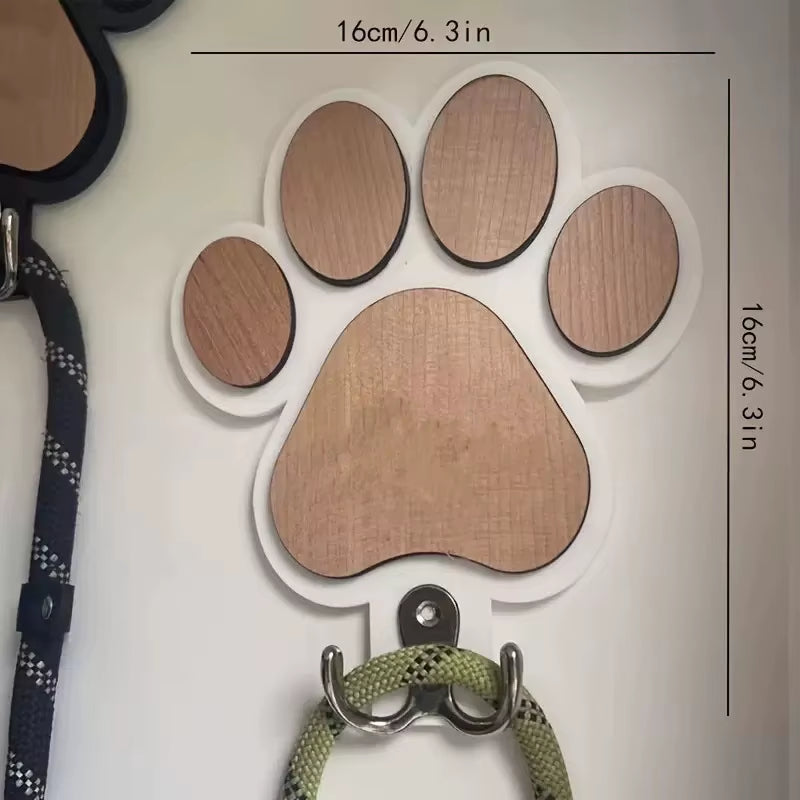Wooden Paw Print Dog Leash Hanger Wall Hook - Claw Design Coat & Collar Holder for Dog Lovers Unique Pet Gift