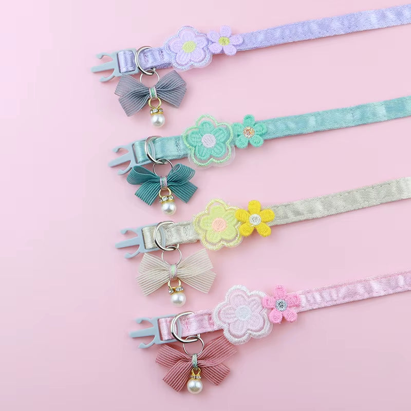 Pet Cat Collars INS Princess Style Lace Embroidery Bow Cat Collar with Cute Flower Decoration for Cats and Puppies Pet Products