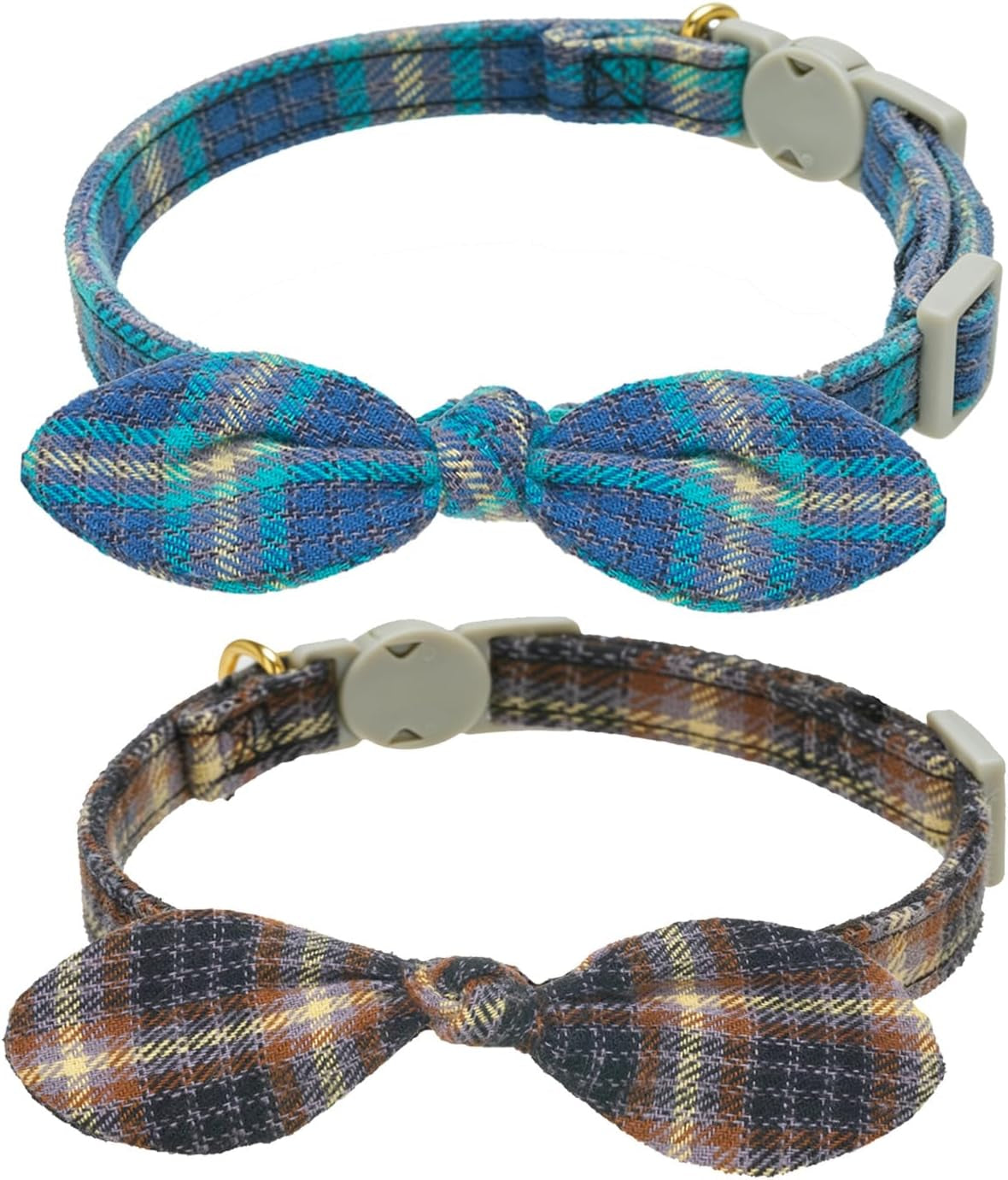 Cotton Bowtie Cat Collar with Bell 2 Pack Adjustable Breakaway Kitten Collars with Removeable Bow Pink Girl Cat Collars