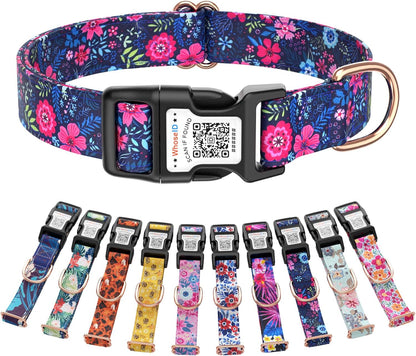 Cute Adjustable Dog Collar with QR Code Buckle - Metal Clip & Cotton Webbing Comfort Fit for Mediun Pets