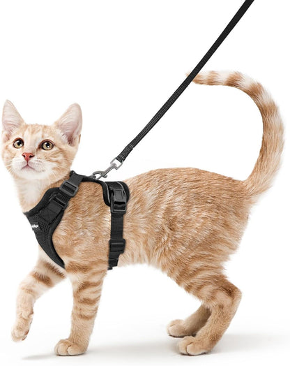 Cat Harness and Leash for Walking, Escape Proof Soft Adjustable Vest Harnesses for Cats, Easy Control Breathable Reflective Strips Jacket, Black, XS