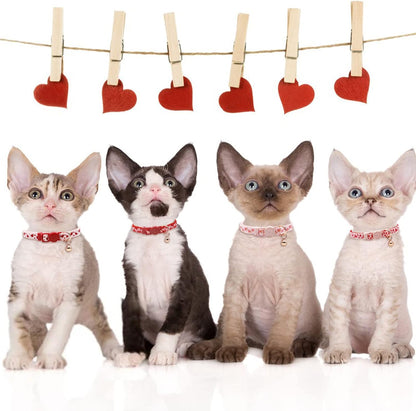 4 Pack Valentines Kitten Collar with Bell Valentines Day Breakaway Kitten Collars with Cute Heart Pattern Adjustable Size Suitable for Kittens