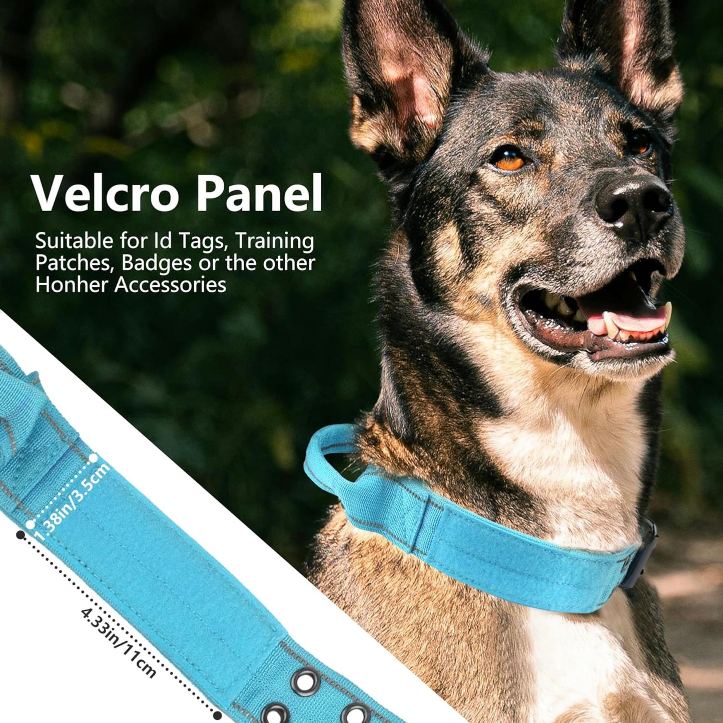 Tactical Dog Collar with Control Handle, Military Adjustable Pet Collar Reflective Heavy Metal Buckle Dog Collar, Soft Nylon Training Collar for Medium Large Dogs (Blue, Large)