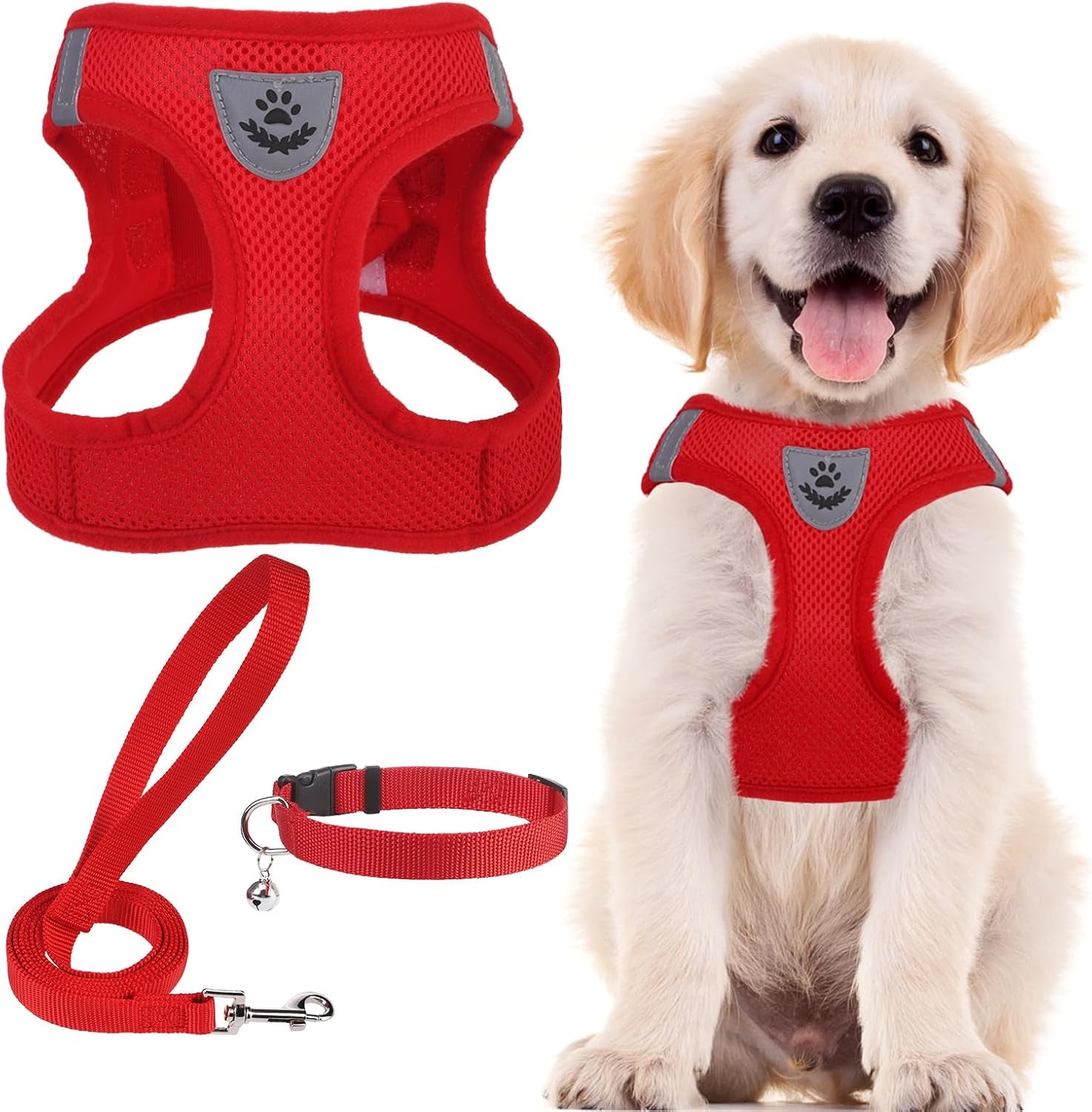 Adjustable Pet Harness Collar &Leash Set Step in for Small Dogs Puppy &Cats Outdoor Training &Running, Soft Mesh Padded Reflective Vest Harness,M: Chest Girth: 16-18In Collar: 11.8-15.7In