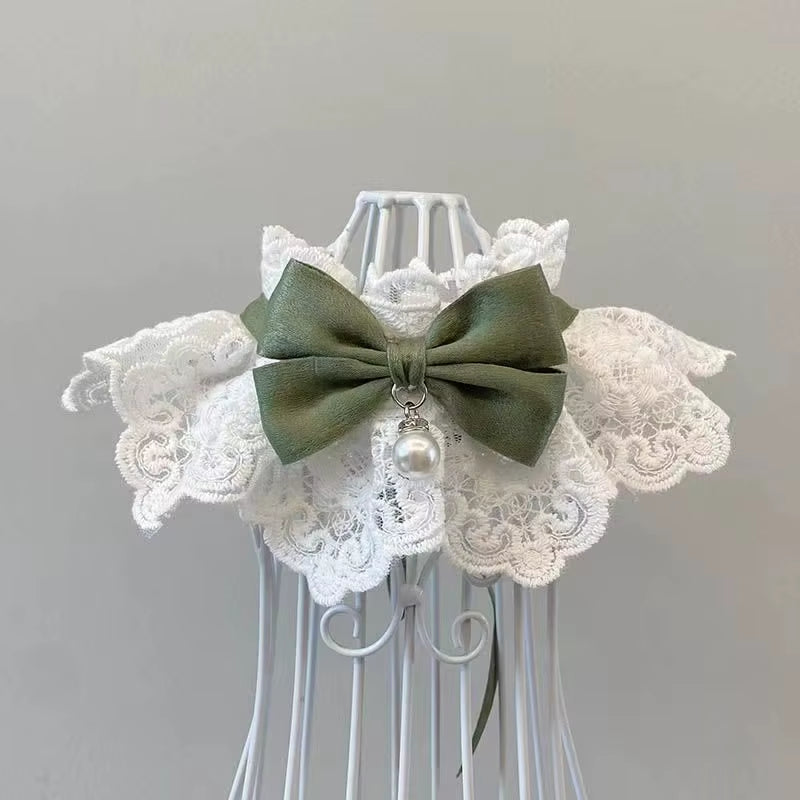 Cute Cat Bow Collar Lace Floral Aesthetic Cats Bowtie Collar Bow Tie Pet Bib for Indoor Cats Kitten and Small Dogs Puppies