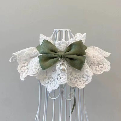Cute Cat Bow Collar Lace Floral Aesthetic Cats Bowtie Collar Bow Tie Pet Bib for Indoor Cats Kitten and Small Dogs Puppies
