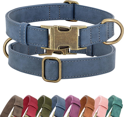 Soft PU Leather Dog Collar, Stylish Quick Released Dog Collars for Small Dogs, Easy Clean Adjustable Pet Collar for Daily Walking, Blue, S Fit 10-15" Neck