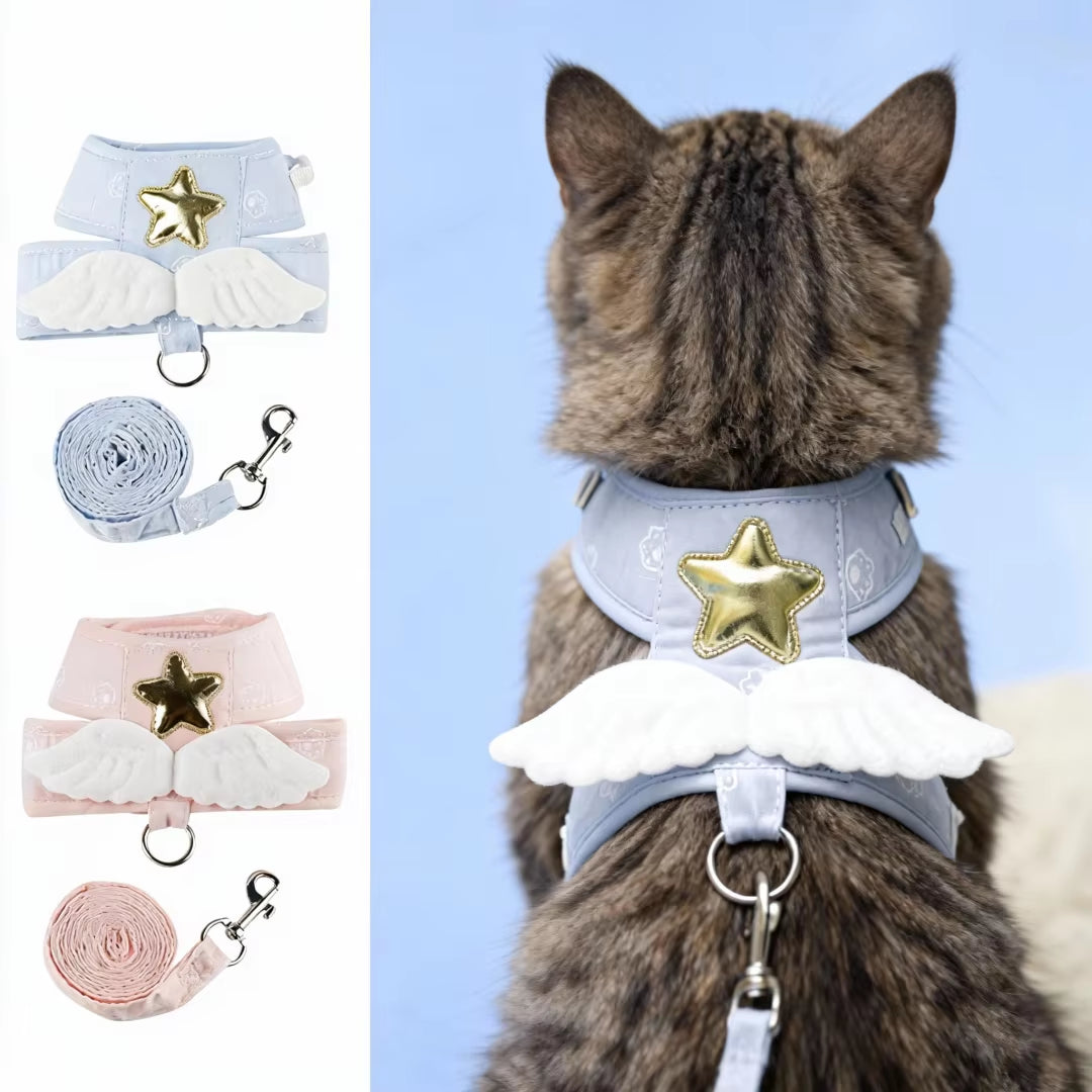 Angel Wing Cat Harness and Leash Set, Adjustable Kitten Vest Harness for Walking, Escape-Proof Soft Mesh Breathable Also Puppy