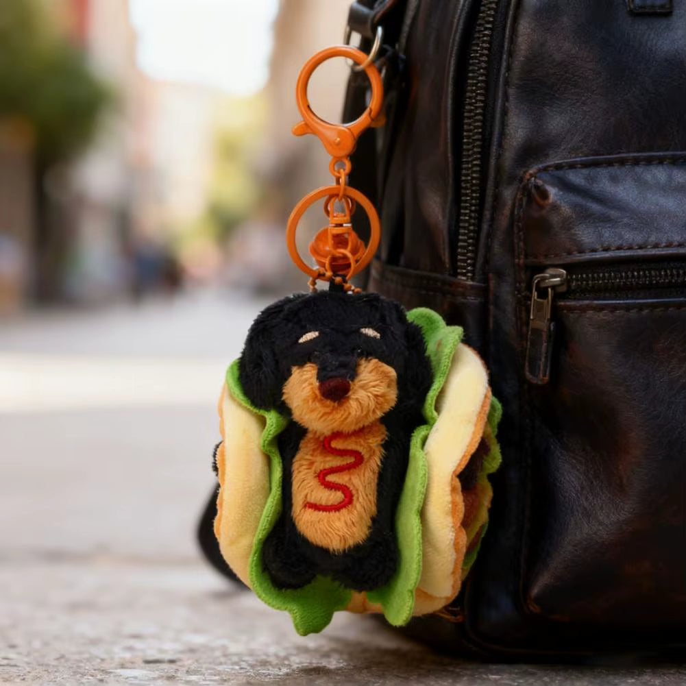 Dachshund Keychain Cute Dachshund Dog Hamburger Keychain Plush Bag Charm Dual-Function Accessory Adorable Key Chain Bag for Dog