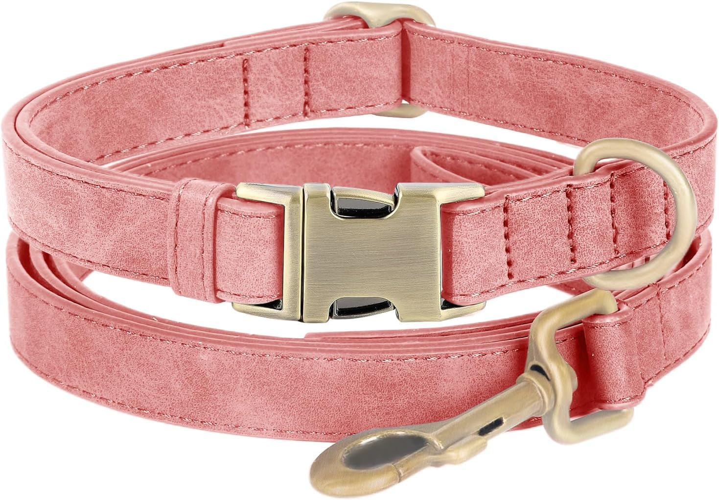 Genuine Leather Dog Collar - Adjustable Pet Collar with Quick Release Metal Buckle, Soft Skin Friendly Real Leather Collar for Small, Medium, Large Dogs (Dark Green Collar + Rope, M：Fit 12-20" Neck)