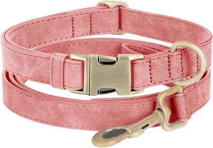 Genuine Leather Dog Collar - Adjustable Pet Collar with Quick Release Metal Buckle, Soft Skin Friendly Real Leather Collar for Small, Medium, Large Dogs (Dark Green Collar + Rope, M：Fit 12-20" Neck)