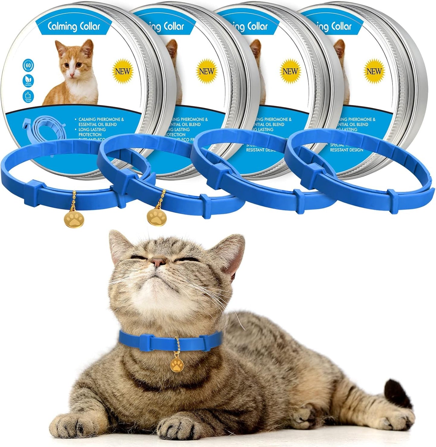 4 Pcs Cat Calming Collar Adjustable Pheromones Scent Relaxing Cat Collar with 2 Pendant for Puppies Reduce Stress Aggression Anxious, up to 15 Inches(Purple, Gold)