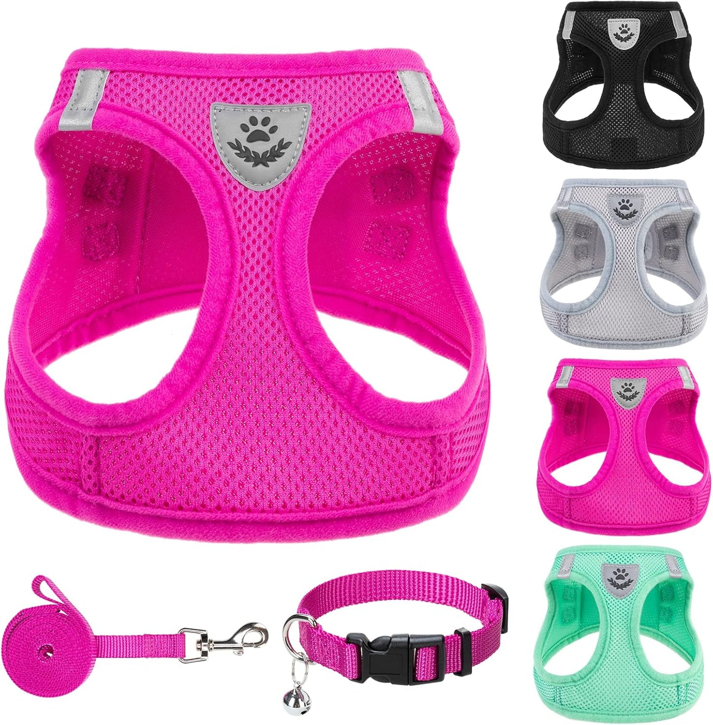 Adjustable Pet Harness Collar &Leash Set Step in for Small Dogs Puppy &Cats Outdoor Training &Running, Soft Mesh Padded Reflective Vest Harness,M: Chest Girth: 16-18In Collar: 11.8-15.7In