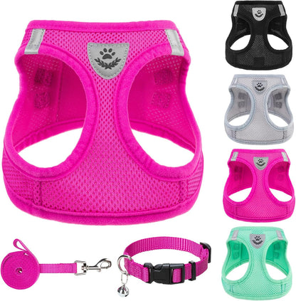 Adjustable Pet Harness Collar &Leash Set Step in for Small Dogs Puppy &Cats Outdoor Training &Running, Soft Mesh Padded Reflective Vest Harness,M: Chest Girth: 16-18In Collar: 11.8-15.7In