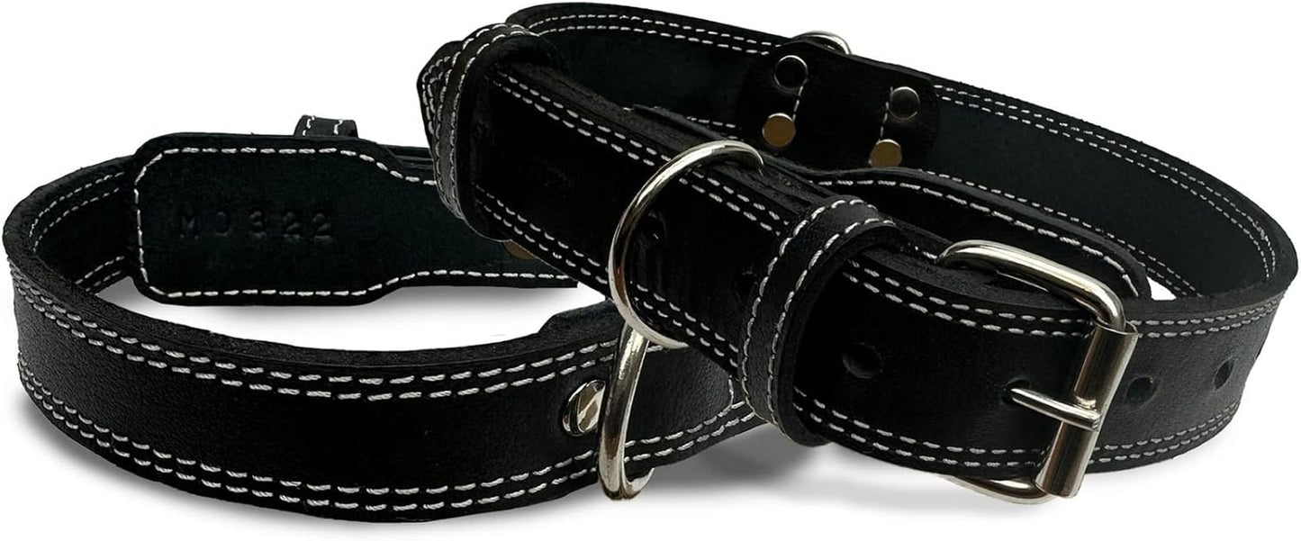 Leather Dog Collar with Reinforced Hardware, Heavy Duty Dog Collars for All Breeds, Made of Top Grain Genuine Leather That Is Soft & Durable (Black, MD)