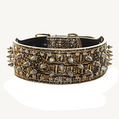 Spiked Studded Dog Collar, PU Leather Dog Collar, Adjustable Pet Collars for Medium or Large Breed Pet (L, Gold Brown2)
