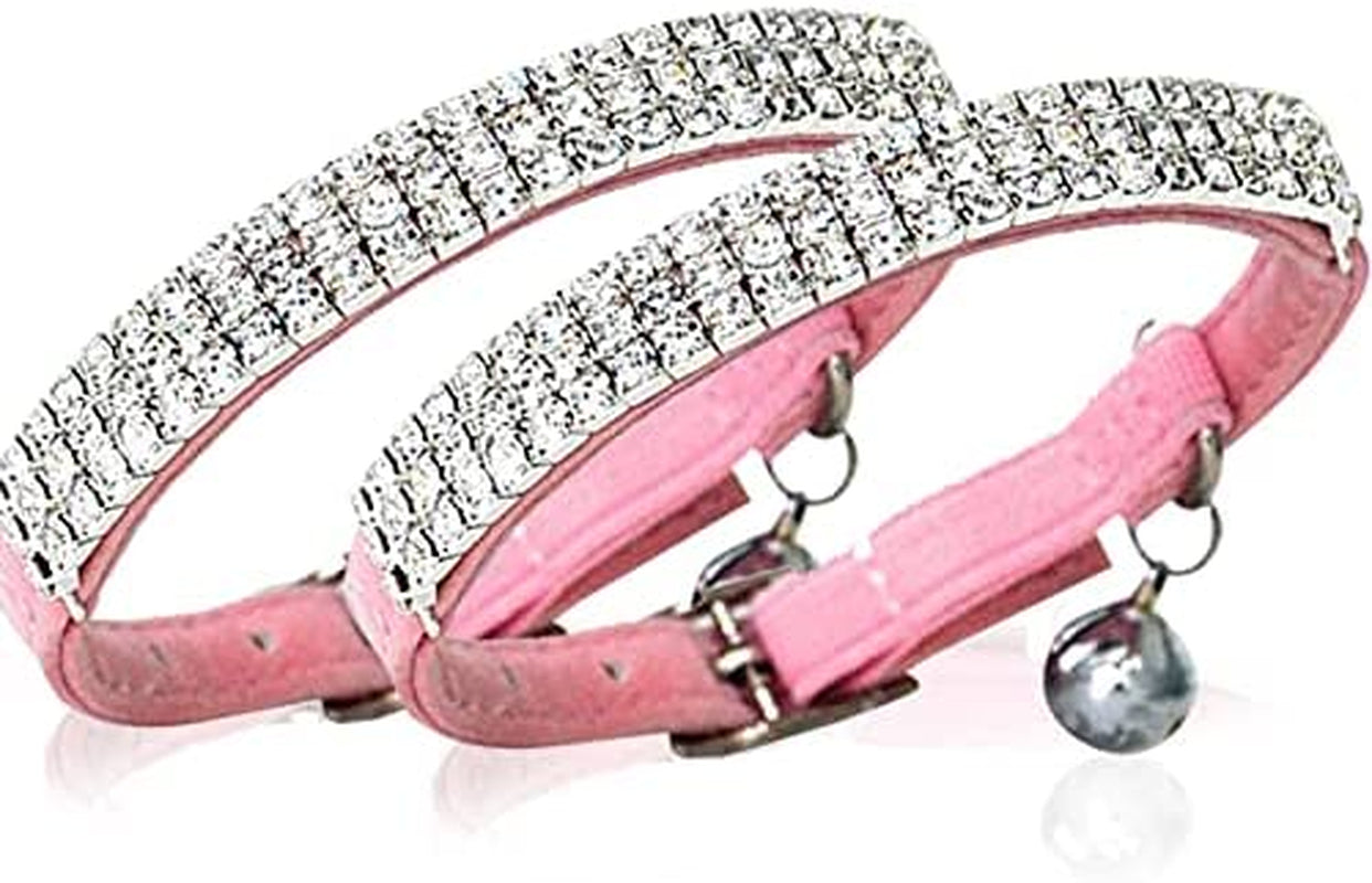 Soft Velvet Safe Cat Adjustable Collar Bling Diamante with Bells,11 Inch for Small Dogs and Cats (Black)