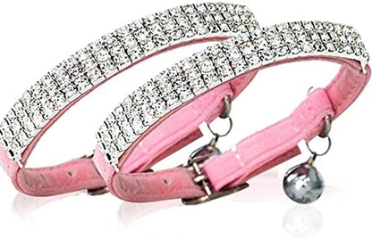 Soft Velvet Safe Cat Adjustable Collar Bling Diamante with Bells,11 Inch for Small Dogs and Cats (Black)
