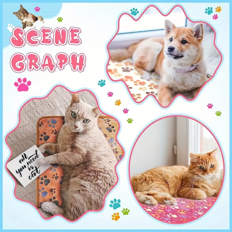 New Winter Soft Flannel Fleece Cat Dog Bed Blanket Bed Mats Paw Foot Print Warm Pet Sleeping Beds Cover Mat for Dogs Cats Pets