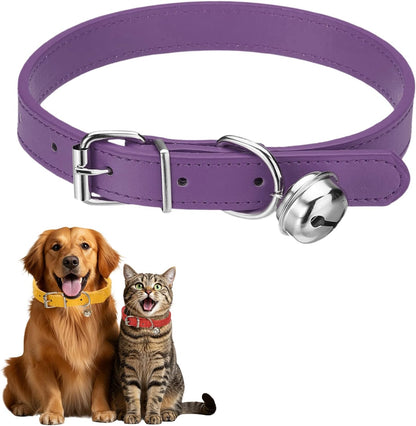 Dog Collar with Bell, Pu Leather Cat Collars Pet Basic Soft Padded Adjustable Buckle, 14.5" (Blue, 1 Pcs), Intended for Teacup/Little Dog/Kitten Cats/Small Animals