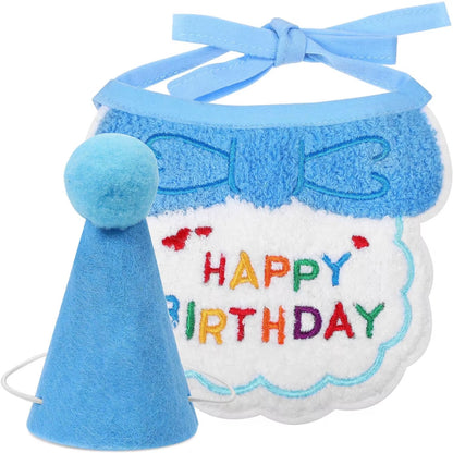 2Pcs Cat Dog Birthday Bandana Scarf and Party Hat Pet Birthday Bib and Hat Cat Birthday Outfit Pet Birthday Decorations Set