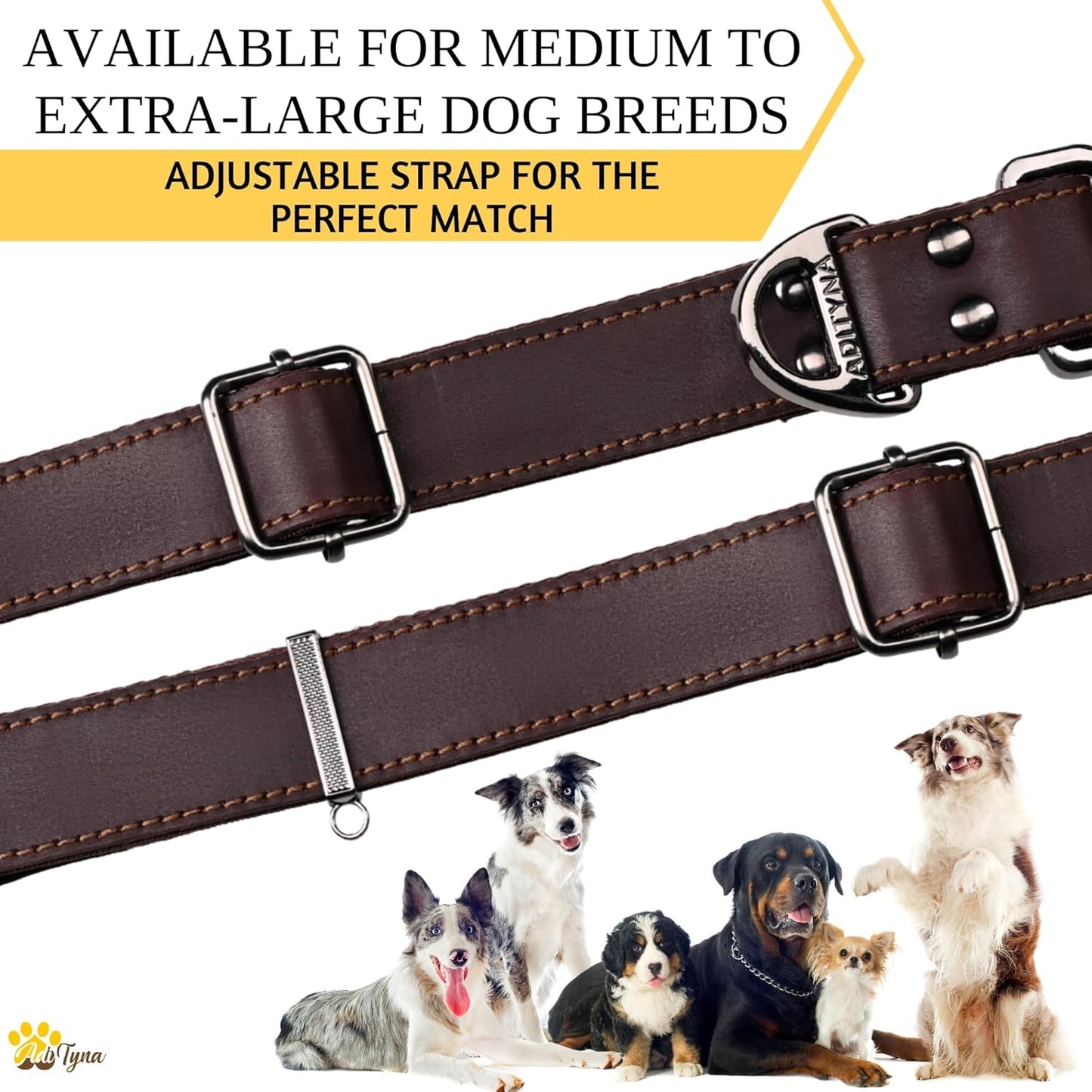 Leather Dog Collar with Metal Buckle - Heavy-Duty, Adjustable for Medium & Large Dogs - Walking, Training, Hiking (Brown, Fits 15-21" Necks)