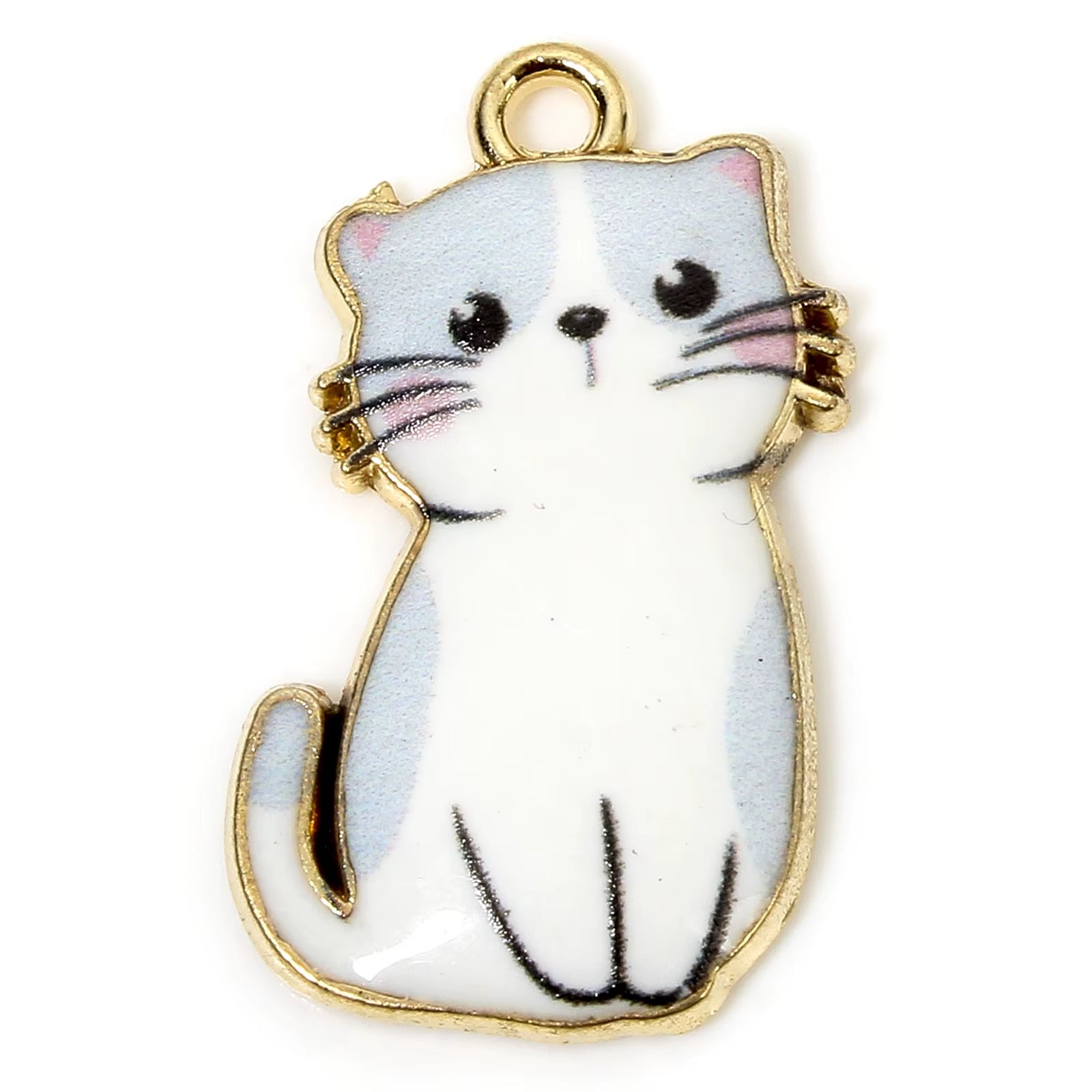 10 Pcs Cat Animal Animal Enamel Zinc Based Alloy Charms Gold Color Metal Pendants for DIY Jewelry Necklace Making 24Mm X 14Mm