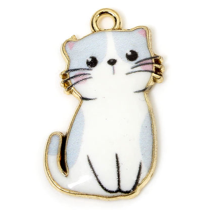 10 Pcs Cat Animal Animal Enamel Zinc Based Alloy Charms Gold Color Metal Pendants for DIY Jewelry Necklace Making 24Mm X 14Mm