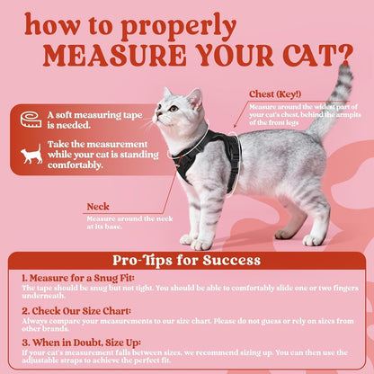 Cat Harness and Leash for Walking, Escape Proof Soft Adjustable Vest Harnesses for Cats, Easy Control Breathable Reflective Strips Jacket, Black, XS