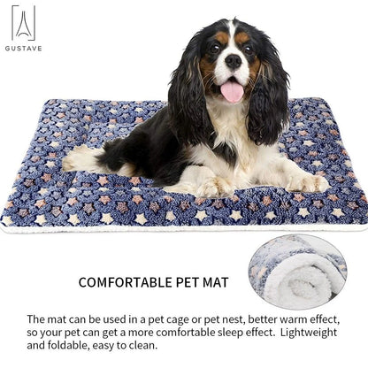 Dog Pet Sleep Mat Soft Warm Reversible Fleece Crate Bed Mat Kennel Pad Cage Cushion for Large Small Medium Dog Cat "Blue, S"