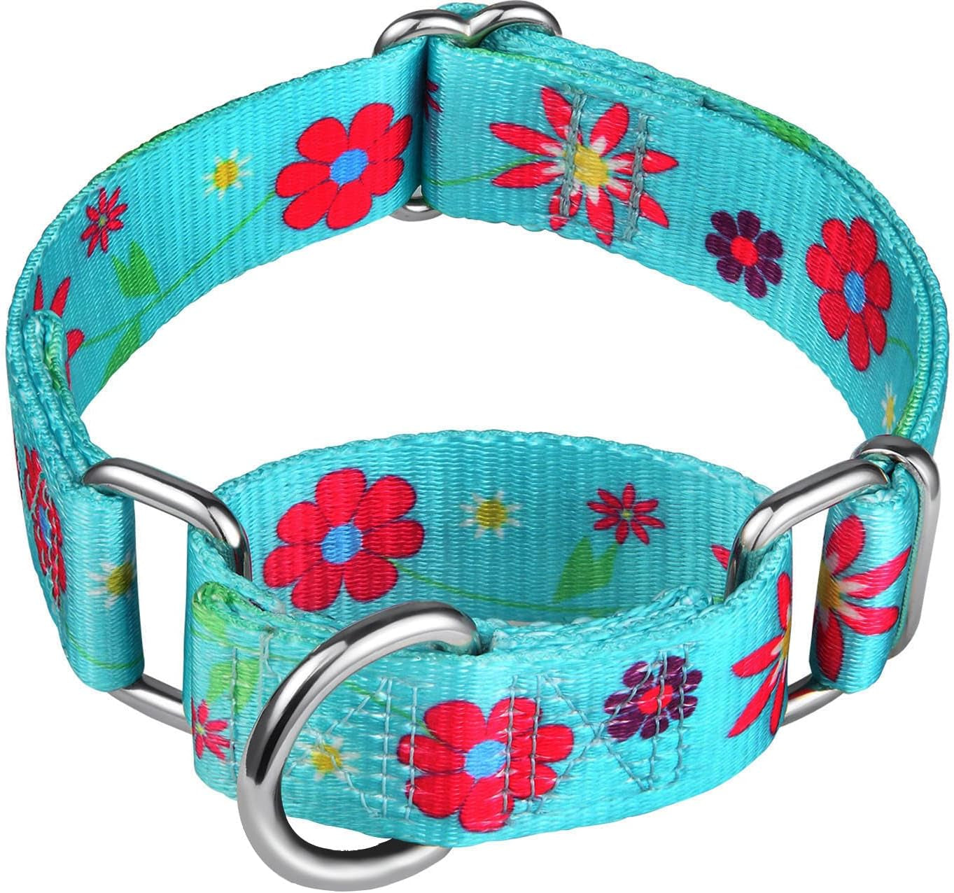 Martingale Dog Collar No Pull Pet Collar Heavy Duty Dog Martingale Collars Silky with Unique Geometric Pattern for Medium and Large Dogs (Large, Turquoise)
