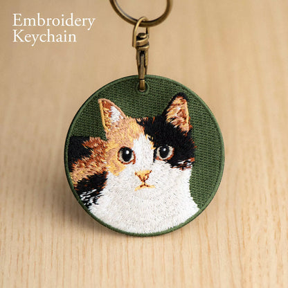 1 Piece Double Sides Embroidered Cat Patch Key Chain - Cute Pet Themed Durable Keychain Key Ring for Easy Attachment