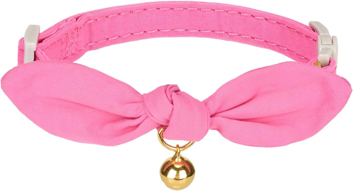 Cotton Breakaway Cat Collar with Bow Tie and Bell, Adjustable Cute Soft Corduroy Kitten Collars for Girl Cats