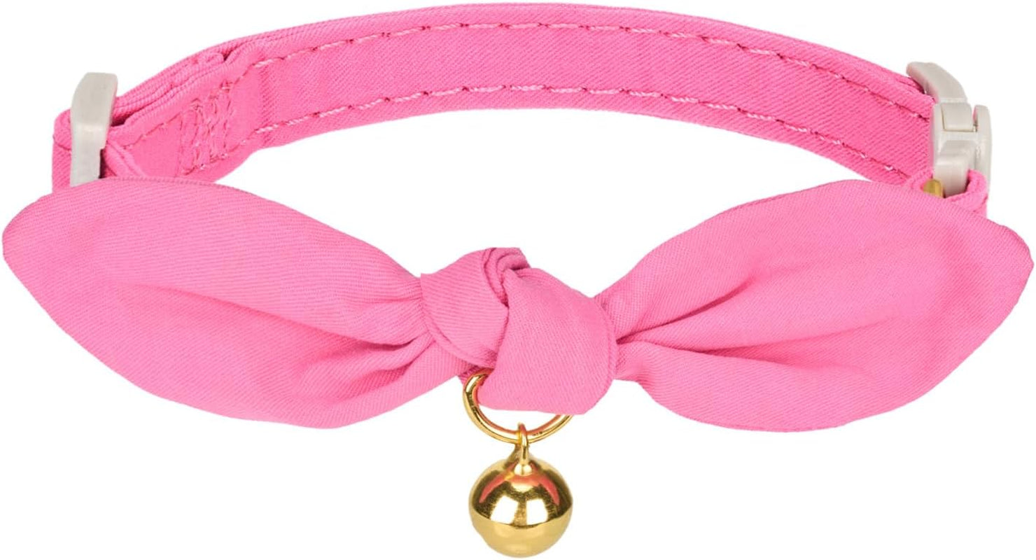 Cotton Breakaway Cat Collar with Bow Tie and Bell, Adjustable Cute Soft Corduroy Kitten Collars for Girl Cats