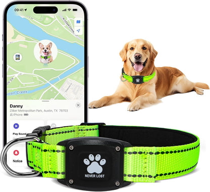 GPS Dog Collar Tracker 2-In-1,Reflective Waterproof Pet Collar,Ios-Only,No Monthly Fees,Unlimited Range,Ideal for Dog Tracking Pet Tracker,For Small Medium Large Dogs(M (15"-20.5"), Green)