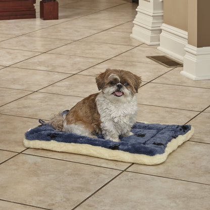 , Blue Paw Print Reversible Fleece Dog Bed Designed to Fit 22 Inch Crate