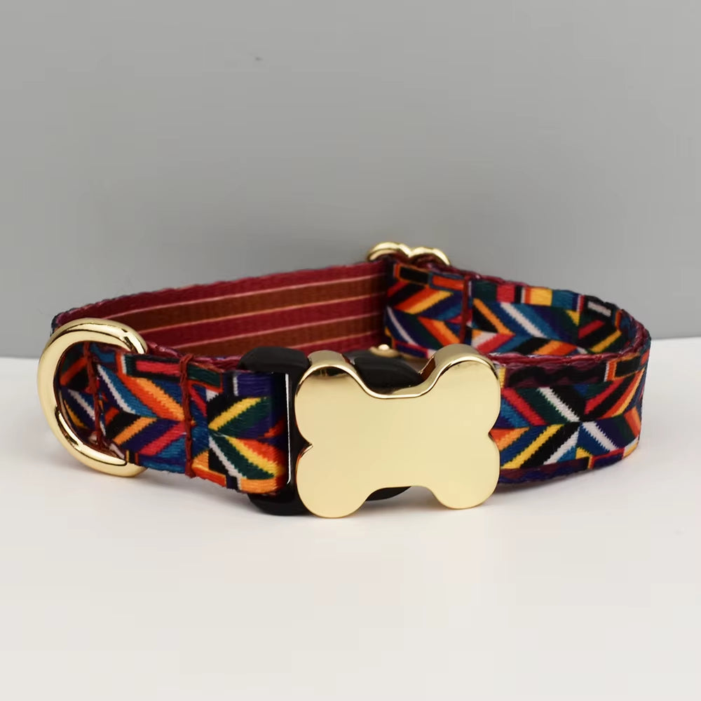 Custom Engraved Ethnic Style Dog Collar with Nameplate for Small Medium Large Dogs Pet Supplies with Matching Leash