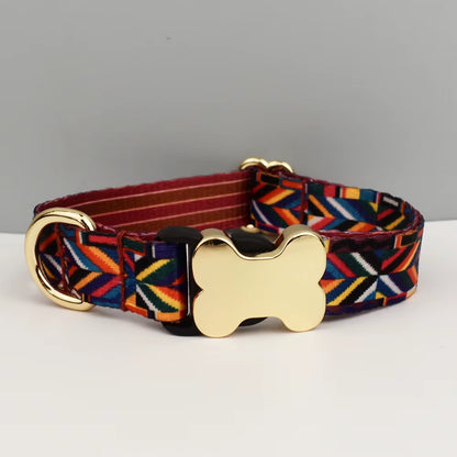 Custom Engraved Ethnic Style Dog Collar with Nameplate for Small Medium Large Dogs Pet Supplies with Matching Leash